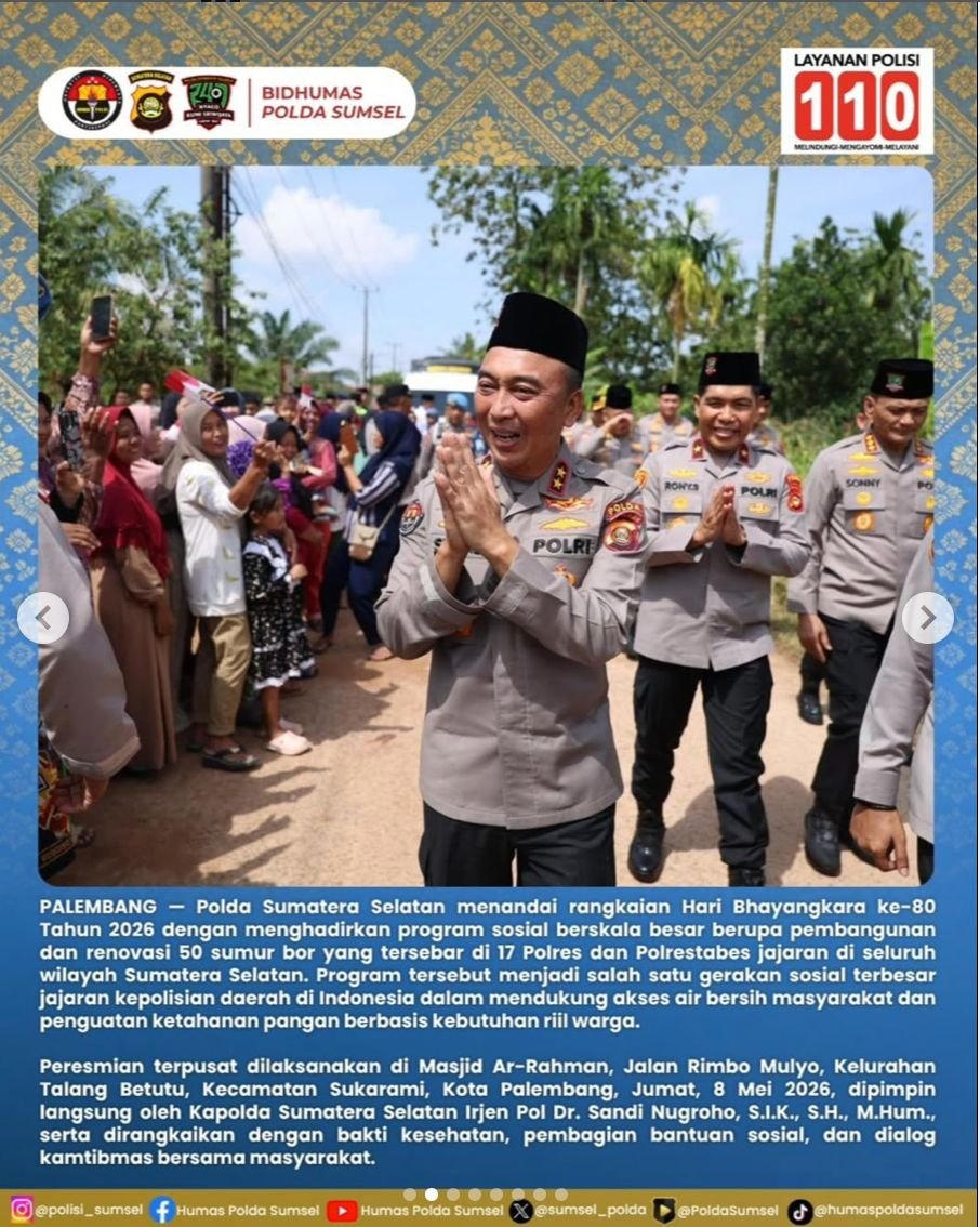 Sambut Hari Bhayangkara ke-80, Polda Sumsel Resmikan 50 Sumur Bor